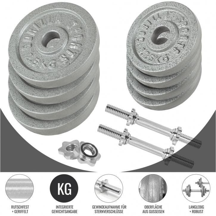 Set de gantere din fontă de 20 kg cu închizători în formă de stea