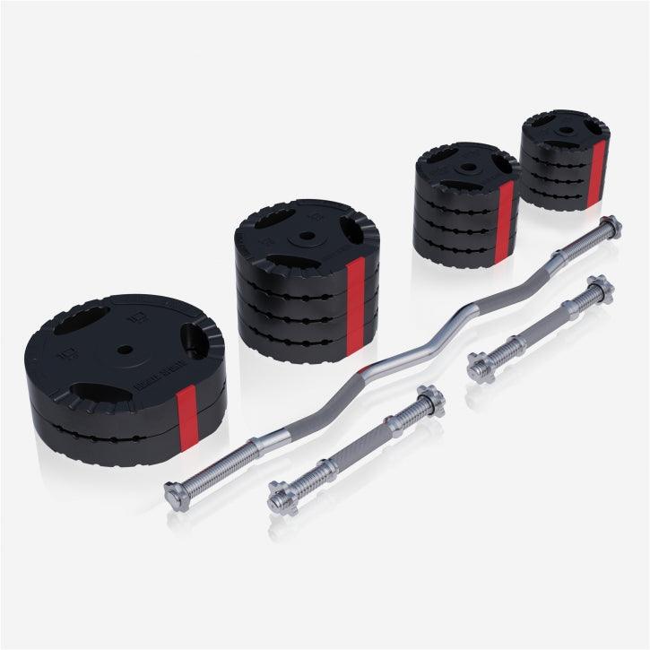 Set de gantere SZ din plastic Gripper 70 kg cu închizători în formă de stea