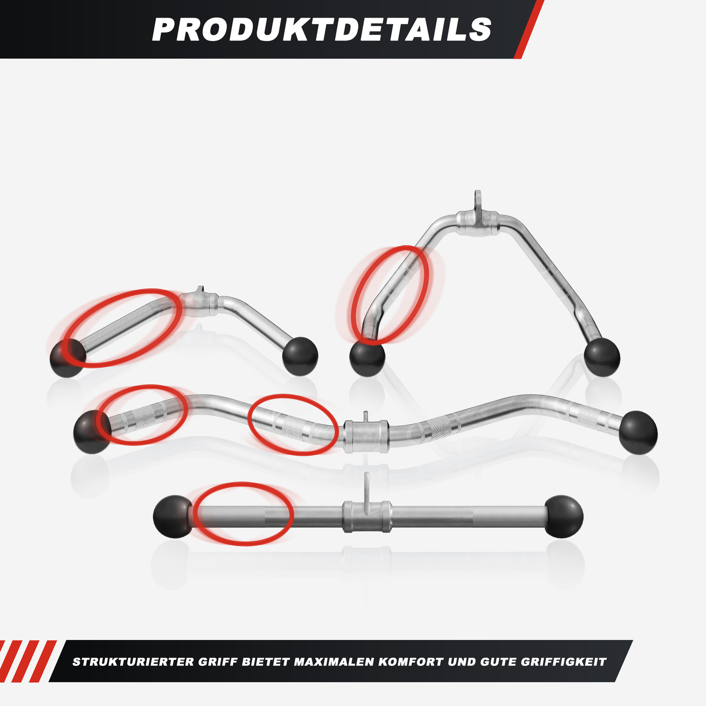 Set de mânere pentru cablu cu mâner pentru triceps, curl SZ și vâslit