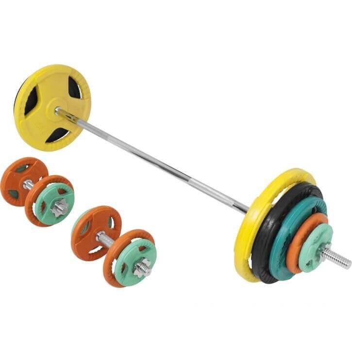 Set de haltere cu mâner din cauciuc 100 kg cu închizători