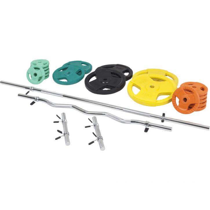 Set de haltere cu mâner din cauciuc 108 kg cu închizători