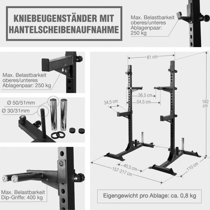 Rack pentru genuflexiuni incluzând set de haltere olimpice profesionale de 140 kg