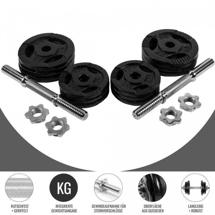 Set de gantere din fontă Gripper 27,5 kg cu închizători în formă de stea