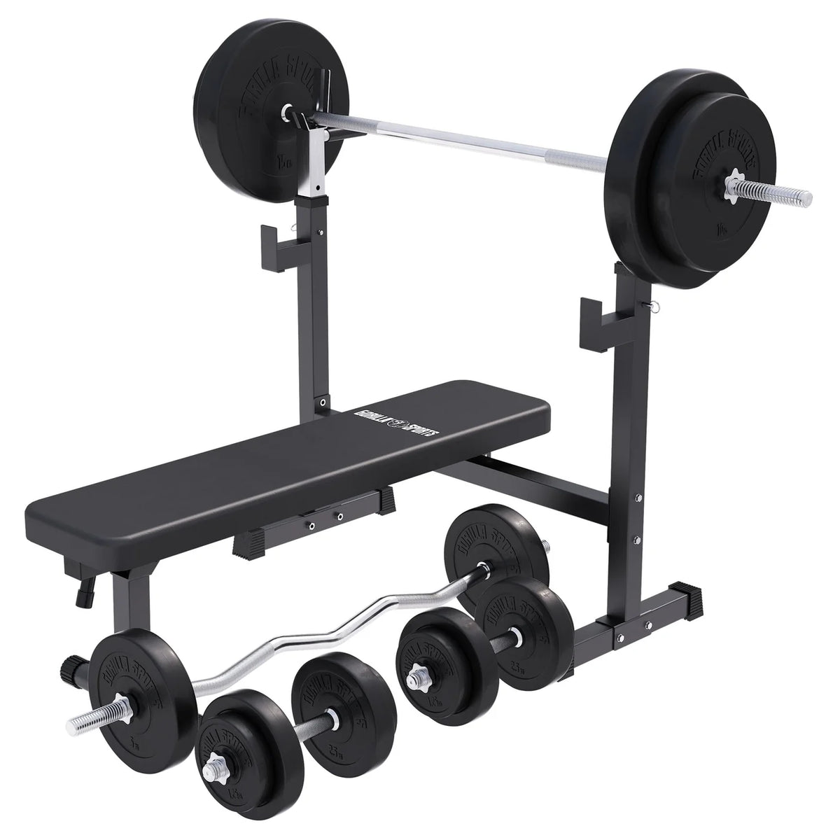 Banca de exercitii cu suport, lata, inclusiv set de gantere 40/70/100 kg