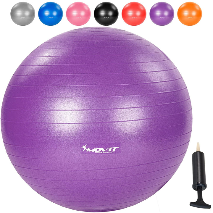 Minge de exercitii, MOVIT®, cu pompa de picior, 75 cm, violet - Gorilla Sports Ro