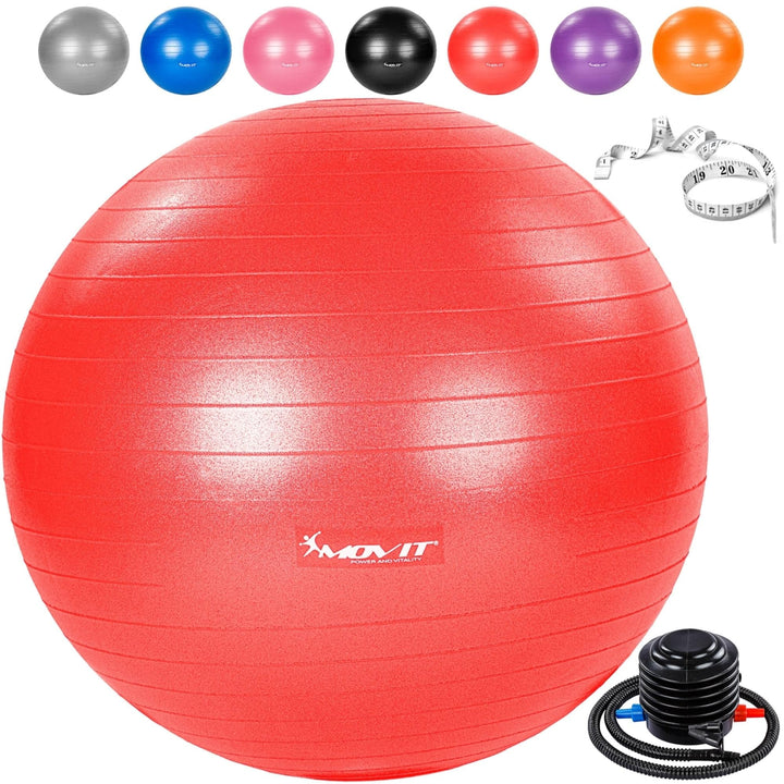 Minge de exercitii, MOVIT®, cu pompa de picior, 75 cm, rosu - Gorilla Sports Ro