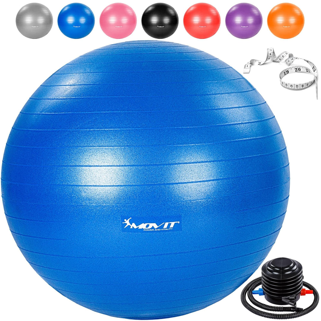 Minge de exercitii, MOVIT®, cu pompa de picior, 85 cm, albastra - Gorilla Sports Ro