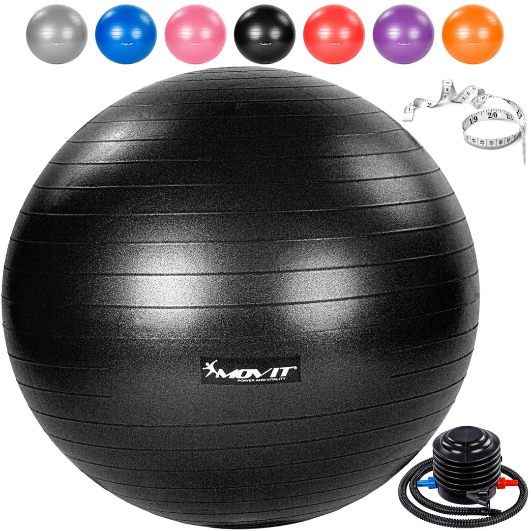 Minge de exercitii, MOVIT®, cu pompa de picior, 85 cm, negru - Gorilla Sports Ro