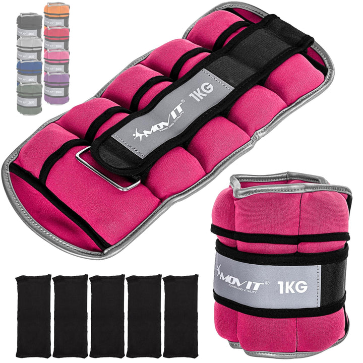 Greutati din neopren pentru incheietura mana/glezna MOVIT® 2 x 1 kg, roz - Gorilla Sports Ro