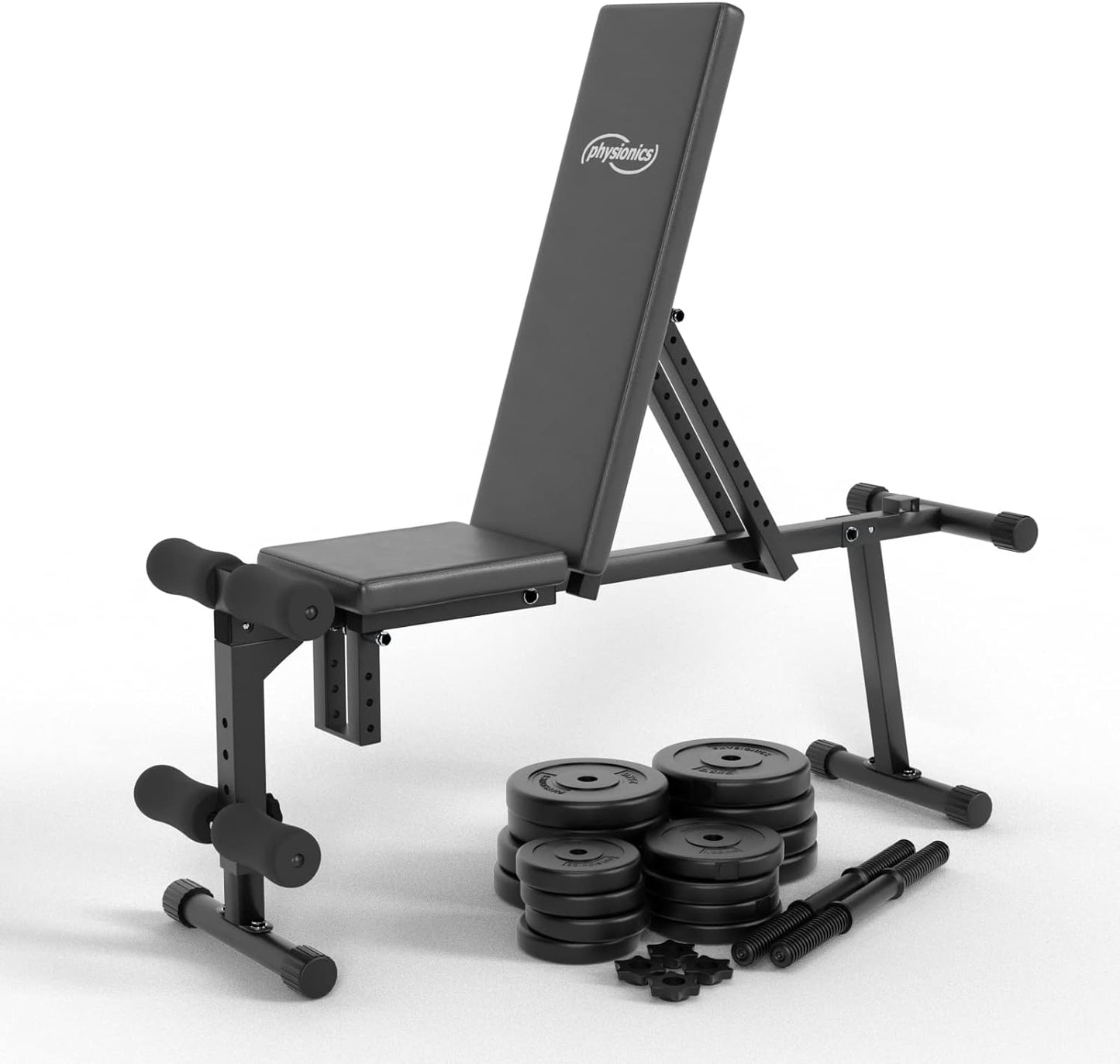 Banca multifunctionala si set de gantere, 30 kg, 2 x15 kg, negru