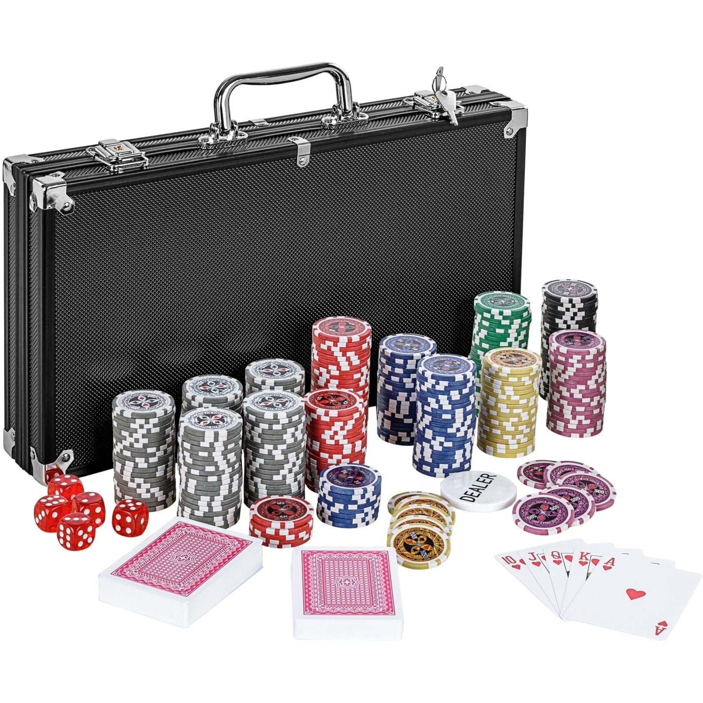 Set poker, 300 jetoane, servieta aluminiu, neagra
