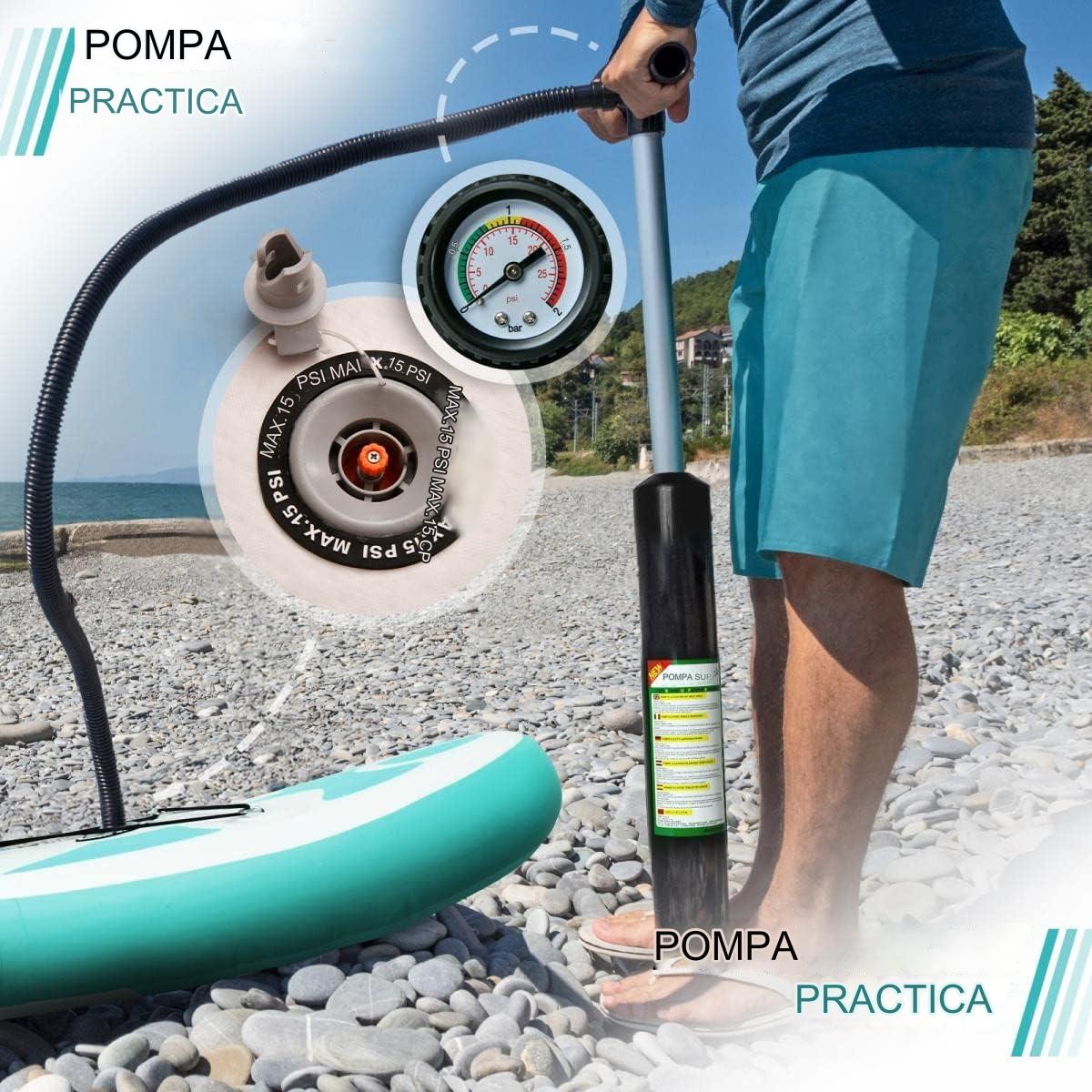 Placa de surf, Sup gobflabila, 320 x 80 x 15 cm, albastru deschis