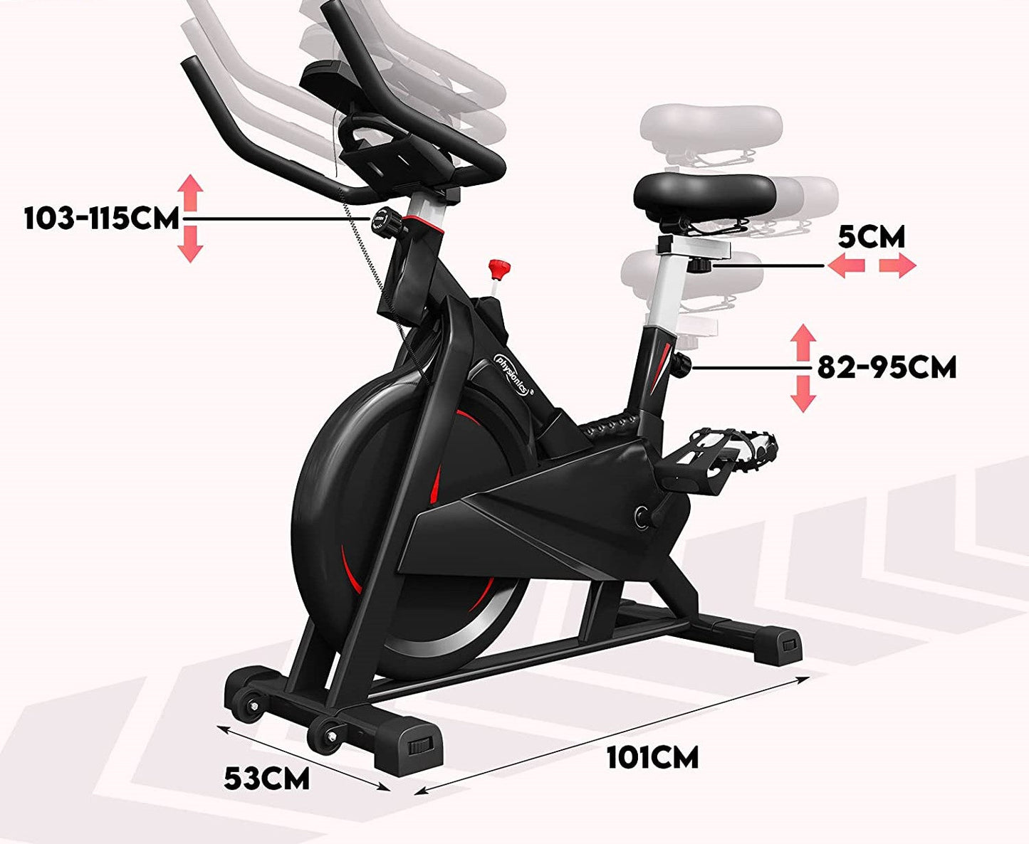 Bicicleta fitness, senzor puls pe ghidon, display LCD ce monitorizeaza timpul, viteza, distanta, pulsul, cronometru si caloriile, suport sticla apa, scaun/ghidon reglabil, 101 x 53 x 120 c