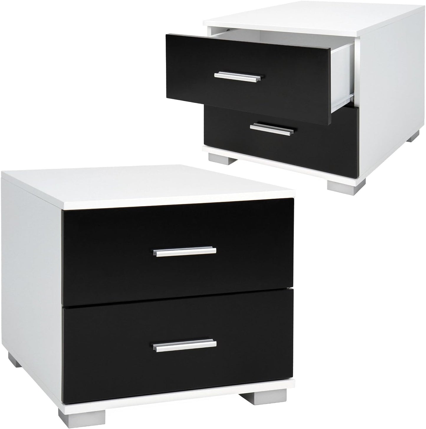 Set de 2 noptiere cu 2 sertare, negru