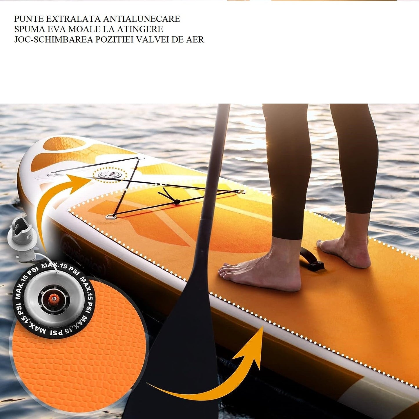 Placa de surf, Sup gobflabila, 305x76x12cm, portocalie