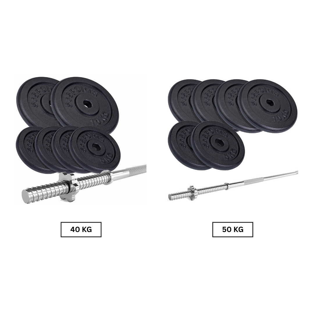 Set haltera, bara si discuri, 40 - 50 KG, fonta, negru ScSports