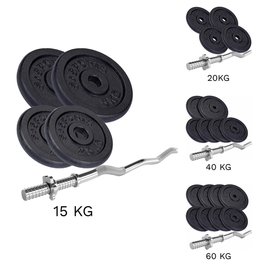 Set haltera, bara curl si discuri, 15-60 KG, fonta, negru ScSports