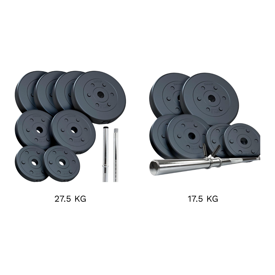 Set de haltere, 17 - 27,5 KG, 30 mm, reglabil, cromat, 120 cm, cu blocare cu arc ScSports
