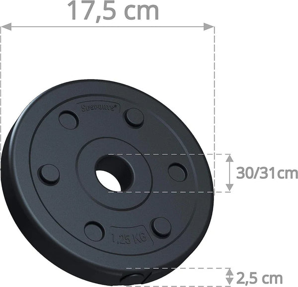 Set de placi de greutati umplute cu ciment, 30/31mm, 30 kg (2x7, 5 + 4x2, 5 + 4x1, 25), negru ScSports