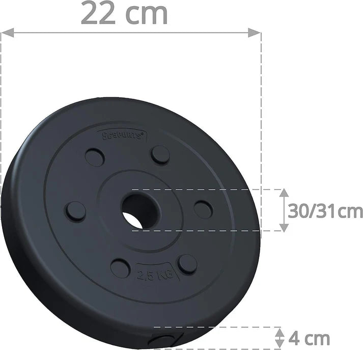 Set de placi de greutati umplute cu ciment, 30/31mm, 30 kg (2x7, 5 + 4x2, 5 + 4x1, 25), negru ScSports
