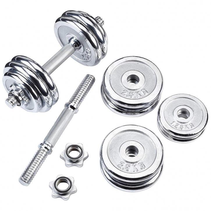 Set de gantere cromate 30 kg cu închizători în formă de stea