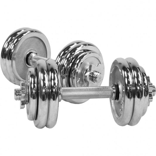 Set de gantere cromate 30 kg cu închizători în formă de stea