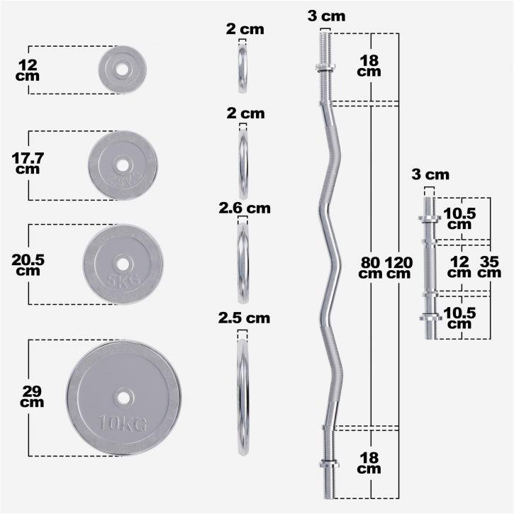 Set de haltere SZ cromate 70 kg cu închizători în formă de stea
