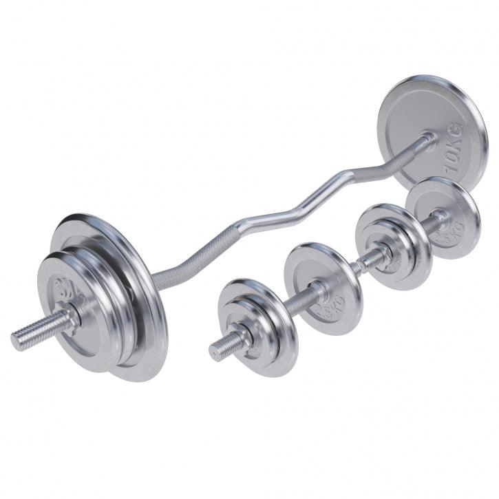 Set de haltere SZ cromate 70 kg cu închizători în formă de stea