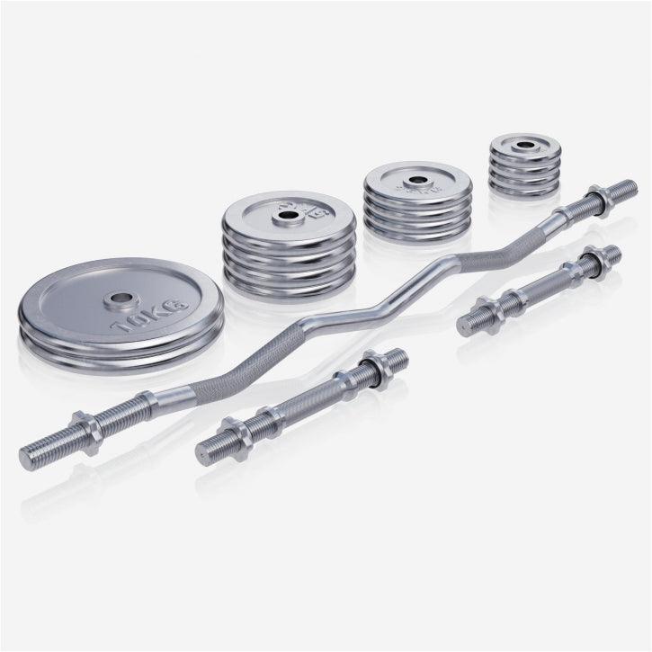 Set de haltere SZ cromate 70 kg cu închizători în formă de stea