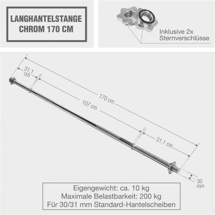 Bară de halter 170 cm cu închizători în formă de stea