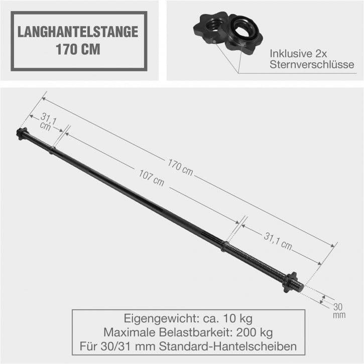 Bară de halter 170 cm cu închizători în formă de stea