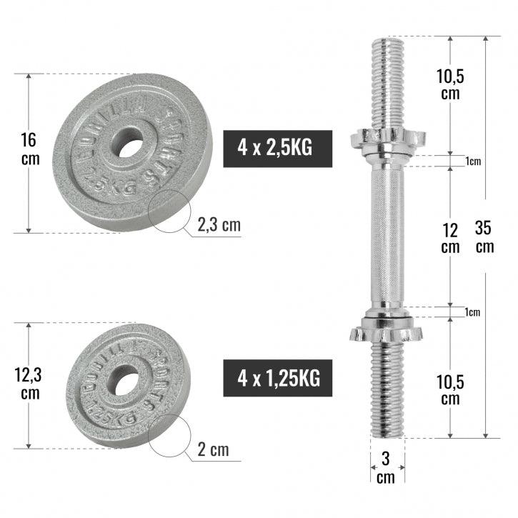Set de gantere din fontă de 20 kg cu închizători în formă de stea