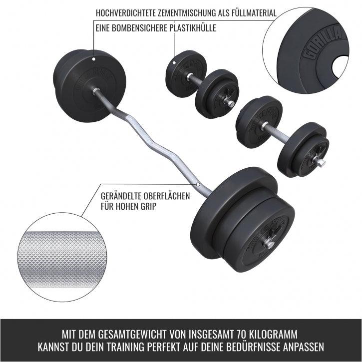 Set de gantere SZ din plastic 70 kg cu închizători