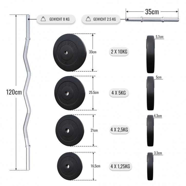 Set de gantere SZ din plastic 70 kg cu închizători