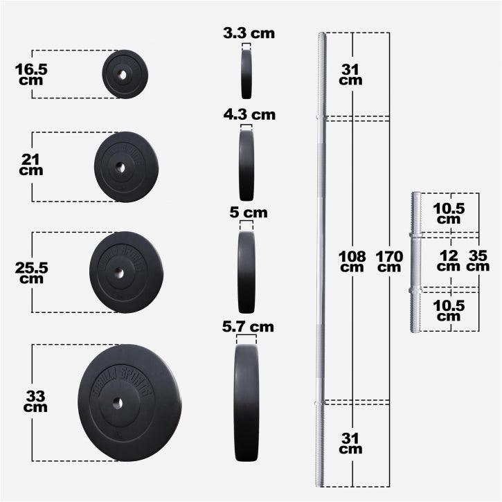 Set de haltere din plastic de 70 kg cu închizători în formă de stea