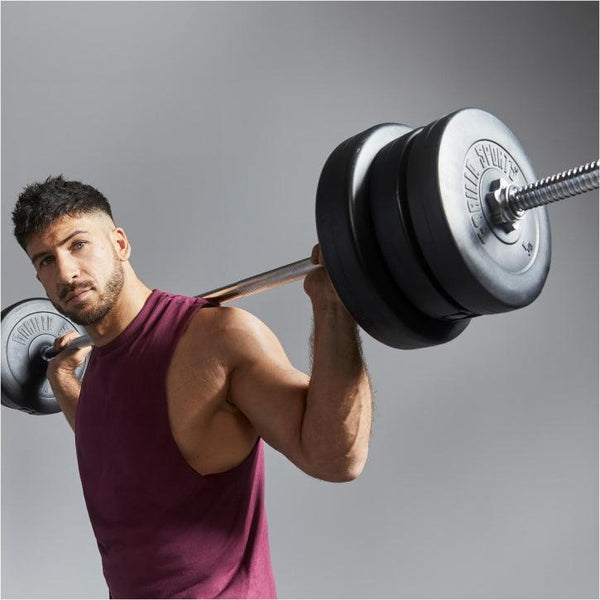 Set de discuri din plastic umplute cu ciment + bara 70 KG - Gorilla Sports Ro