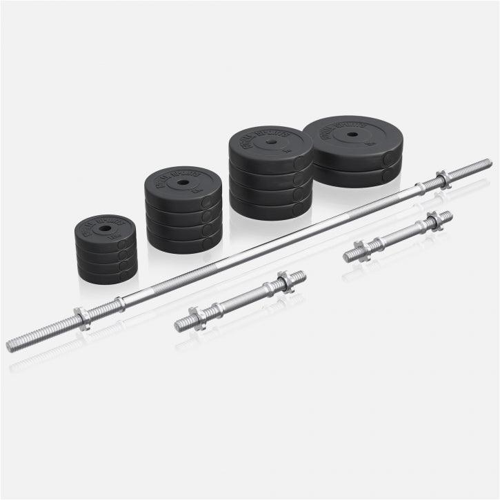 Set de haltere din plastic de 70 kg cu închizători în formă de stea