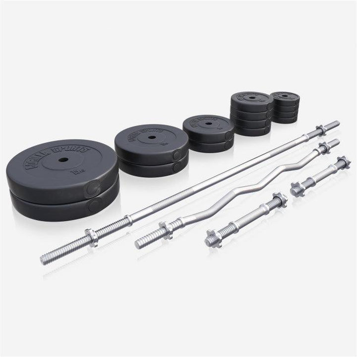 Set de haltere din plastic de 100 kg cu închizători în formă de stea