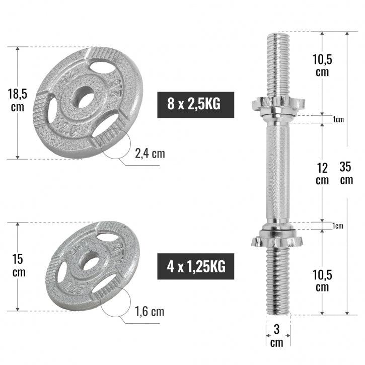 Set de gantere din fontă Gripper 30 kg cu închizători în formă de stea