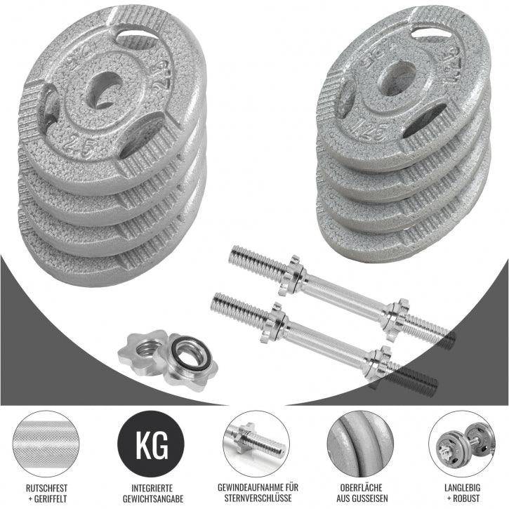 Set de gantere din fontă Gripper 30 kg cu închizători în formă de stea