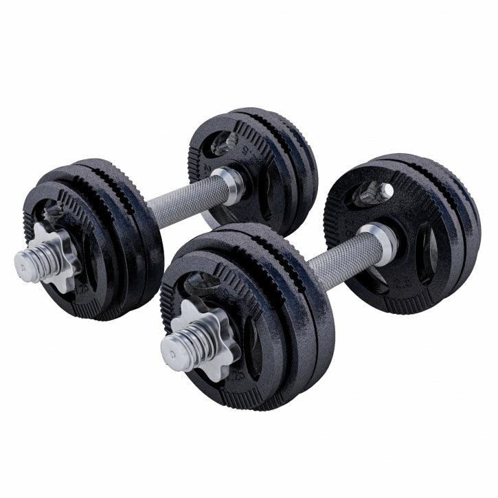 Set de gantere din fontă Gripper 30 kg cu închizători în formă de stea