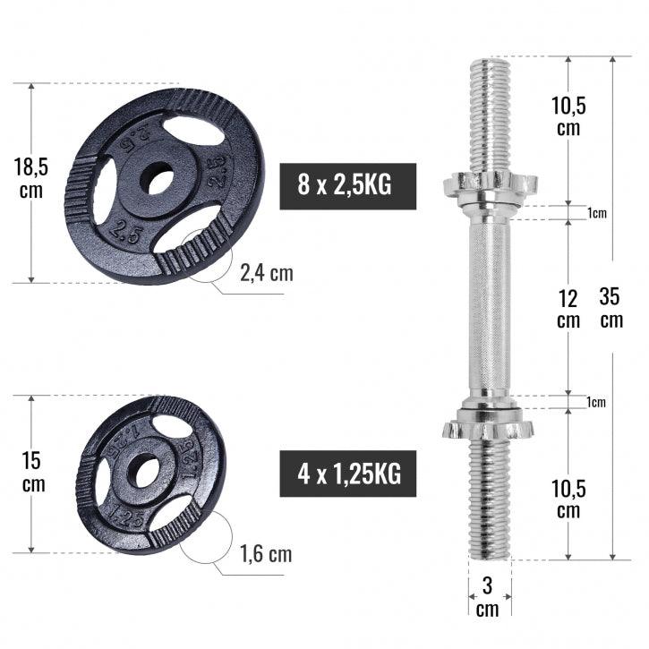 Set de gantere din fontă Gripper 30 kg cu închizători în formă de stea