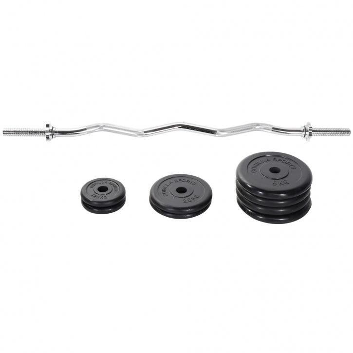 Set de haltere curbe SZ din cauciuc, 35 kg, cu închizători în formă de stea
