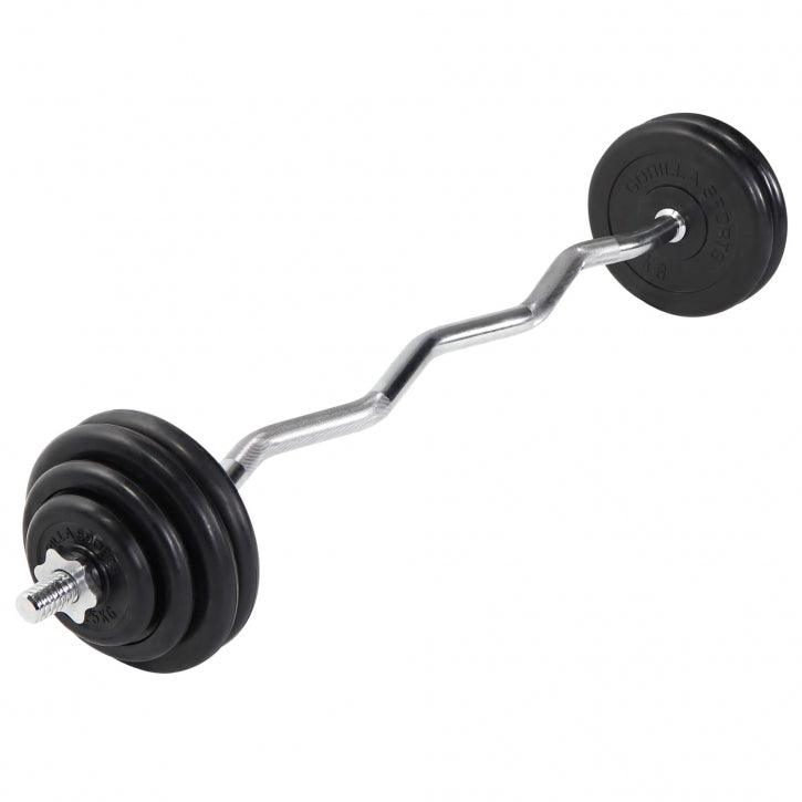 Set de haltere curbe SZ din cauciuc, 35 kg, cu închizători în formă de stea