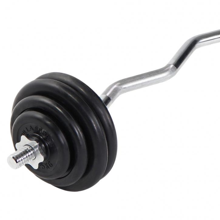 Set de haltere curbe SZ din cauciuc, 35 kg, cu închizători în formă de stea