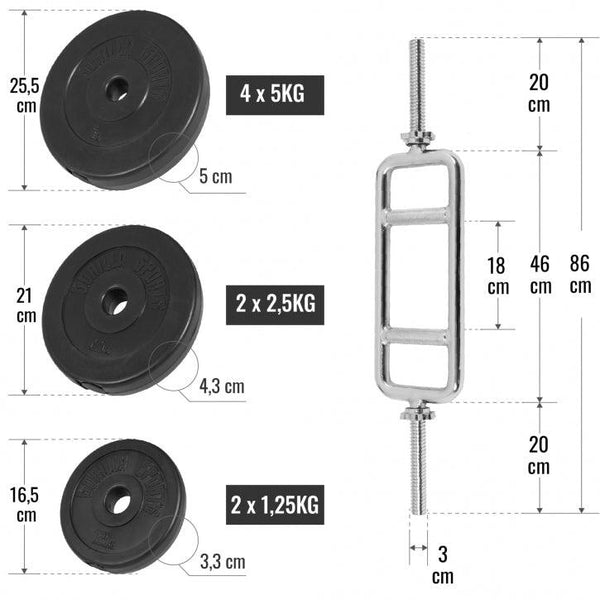 Set cu bara pentru triceps 35 kg discuri din ciment - Gorilla Sports Ro