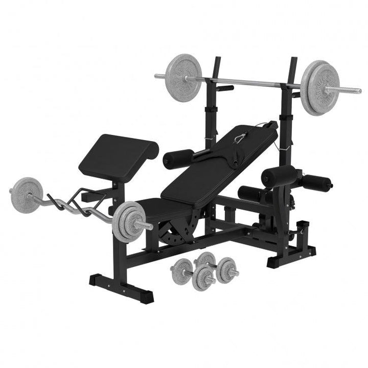 Banca multifunctionala alba + set greutati fonta, 108 kg Gorilla Sports