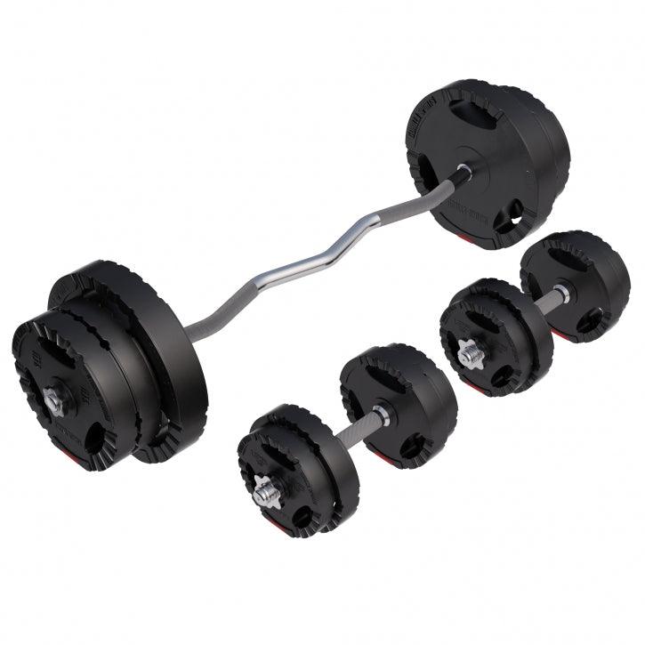 Set de gantere SZ din plastic Gripper 70 kg cu închizători în formă de stea