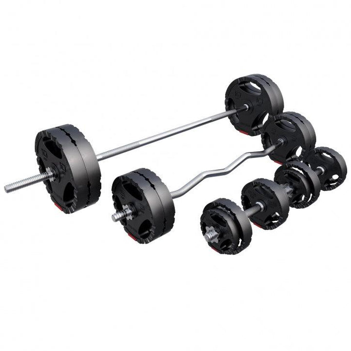 Set de haltere cu mâner din plastic 100 kg cu închizători în formă de stea