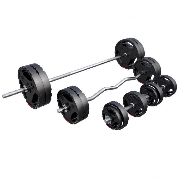 Set de haltere cu mâner din plastic 100 kg cu închizători în formă de stea